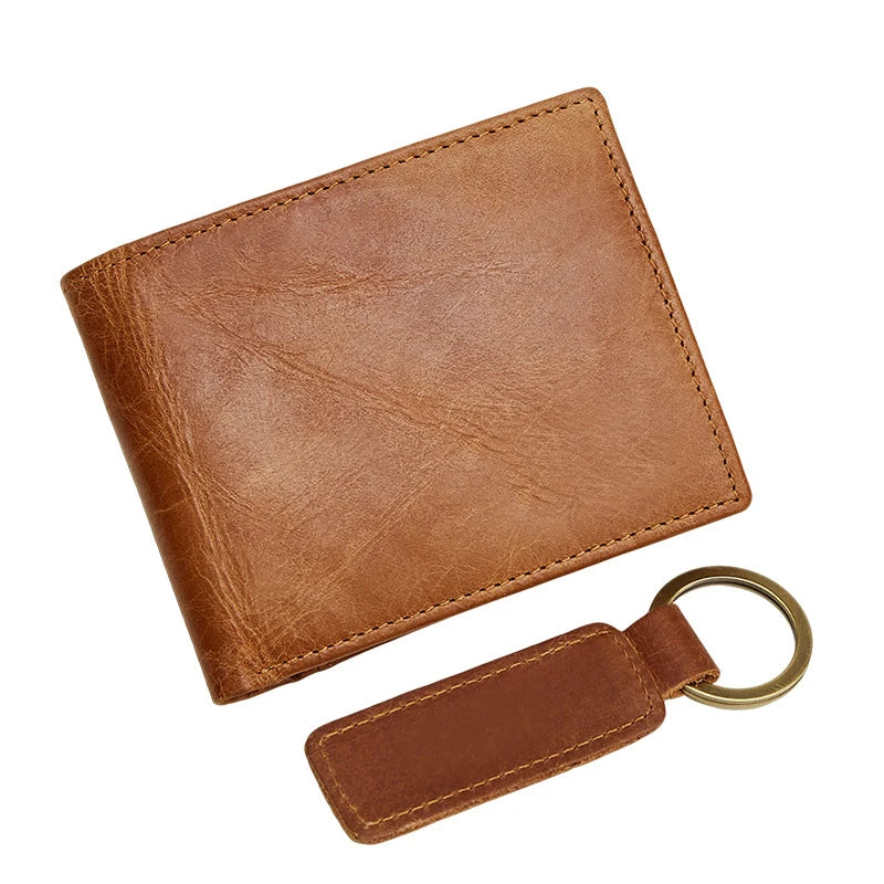 Short Bifold Leather Wallet with Coin Pocket for Men