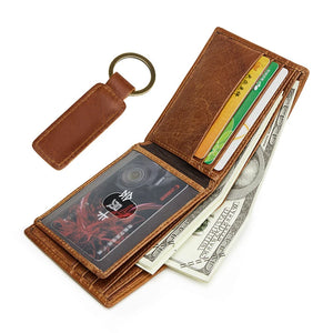 Short Bifold Leather Wallet with Coin Pocket for Men