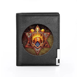 Masonic Symbol Print Leather Wallet Slim Credit Card Holder Money Bag