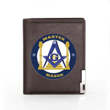 Men Wallet Leather Master Mason Printing Billfold Slim Credit Card/ID Holders