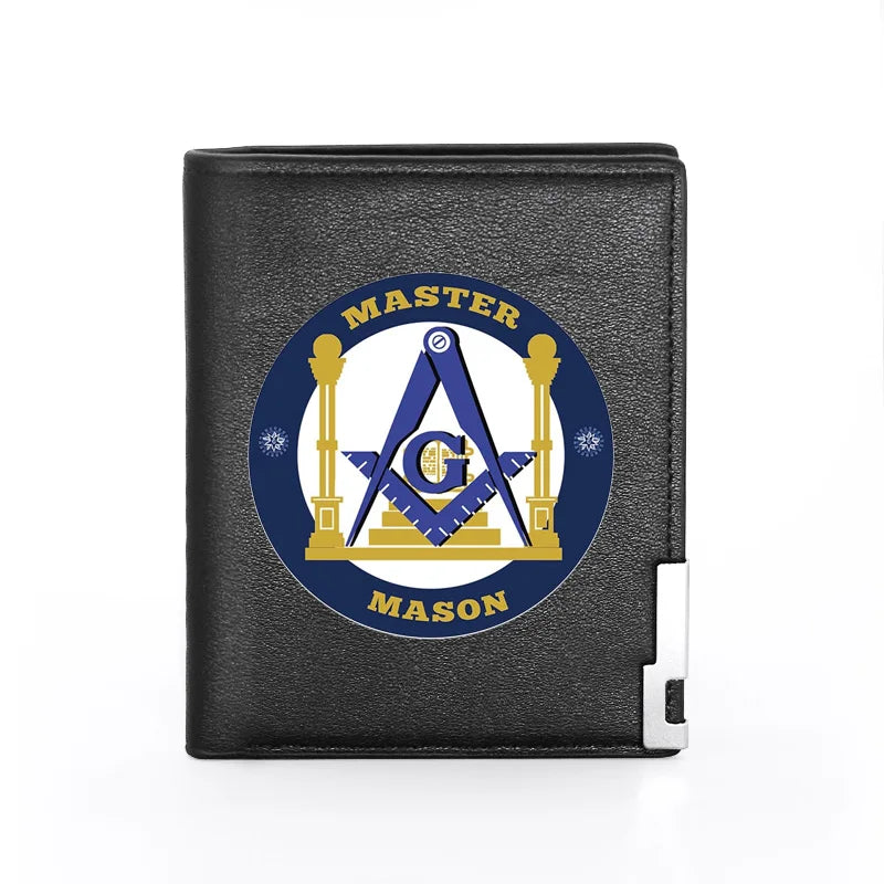 Men Wallet Leather Master Mason Printing Billfold Slim Credit Card/ID Holders