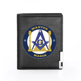 Men Wallet Leather Master Mason Printing Billfold Slim Credit Card/ID Holders