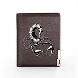 Silver Scorpion Print Men's Leather Wallet Slim Billfold Credit Card Holder