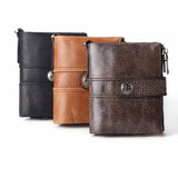 Retro Short Wallet Oil Wax Cowhide Coin Purse Clutch Hasp Open Top