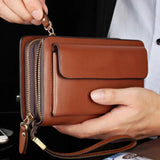 Men Wallet Purse Leather Faux Double Zip Money Holder Clip Clutch
