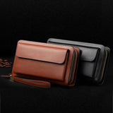 Men Wallet Purse Leather Faux Double Zip Money Holder Clip Clutch