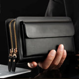Men Wallet Purse Leather Faux Double Zip Money Holder Clip Clutch