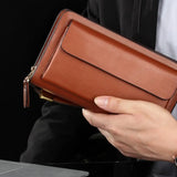 Men Wallet Purse Leather Faux Double Zip Money Holder Clip Clutch