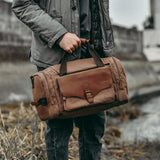 Men Weekend Bag Canvas Leather Carry-on Luggage Tote Utility Travel Bag