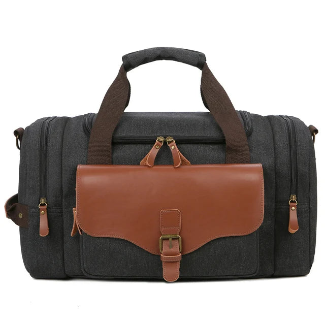 Men Weekend Bag Canvas Leather Carry-on Luggage Tote Utility Travel Bag