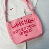 Men Women Canvas Shoulder Messenger Bag Love Casual Pink HUMAN Bag