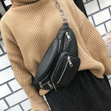 Men Women PU Leather Waist Bum Bag Unisex Solid Cell Phone Holder Belt Fanny Pac