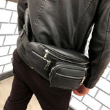 Men Women PU Leather Waist Bum Bag Unisex Solid Cell Phone Holder Belt Fanny Pac