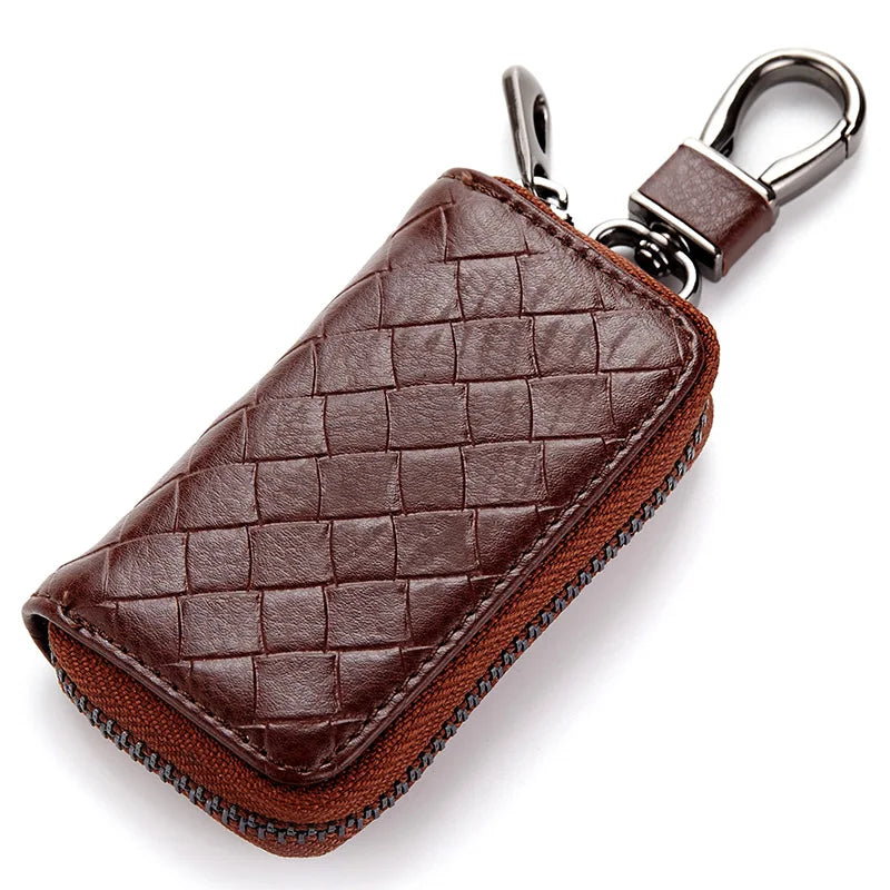 Leather Weave Key Holders Keychains Wallets