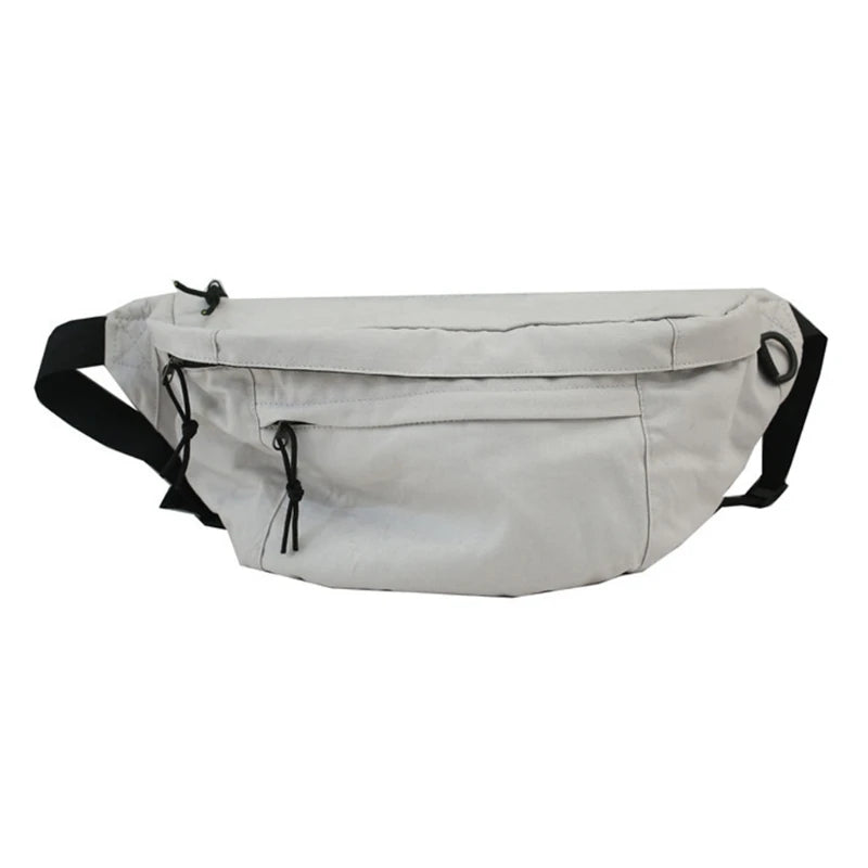 Men Women Large Capacity Canvas Fanny Pack Harajuku Solid Zipper Waist Bag