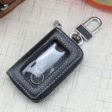 Leather Car Key Case Cowhide Cover Fob Key Chain Zipper Wallet Key