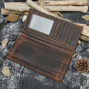 Men Women Leather Long Wallet High Zipper Long Purse