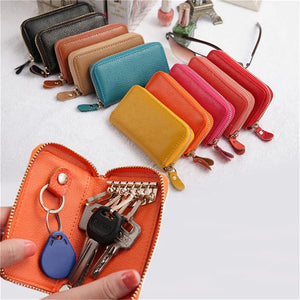 Men Women PU Leather Zipper Metal Rack Key Wallets