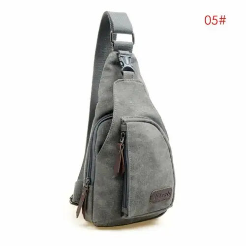 Vintage Canvas Leather Satchel Shoulder Sling Small Chest Bag Pack Travel