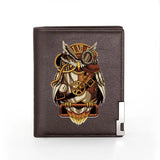 Owl Print Leather Wallet Steampunk Billfold Slim Money Bag