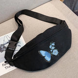 Butterfly Printing Crossbody Bag Canvas Gym Sports Bag Tote Bags
