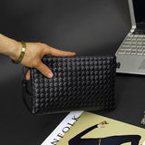 Men Leather Weave Knitting Clutch Bag Shoulder Wallet Handy Bag