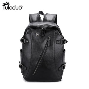 Men's USB Charging Waterproof Backpack PU Leather Travel Bag