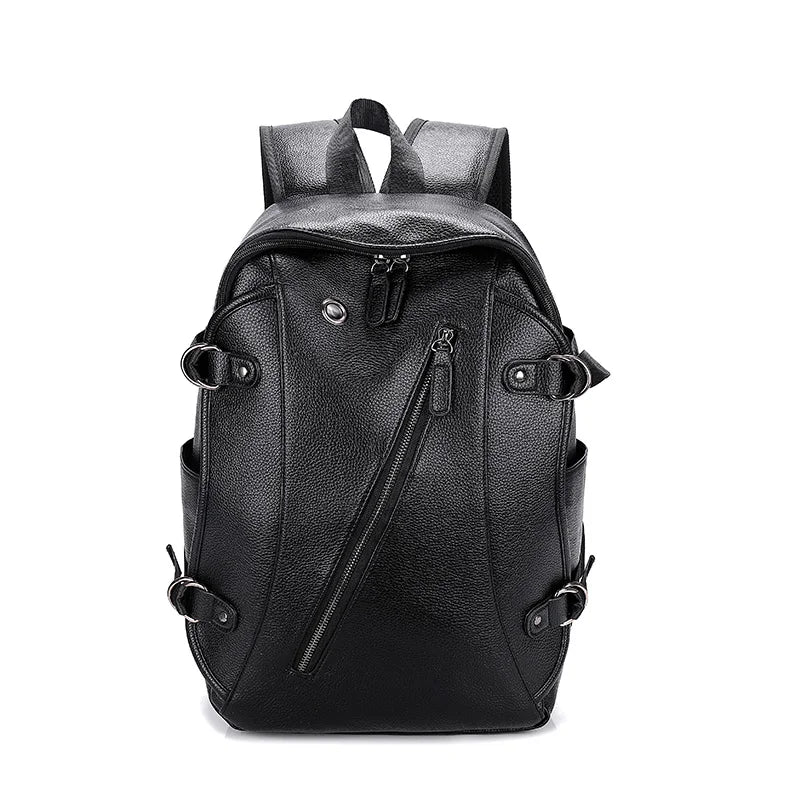Men's USB Charging Waterproof Backpack PU Leather Travel Bag