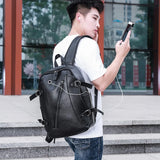 Men's USB Charging Waterproof Backpack PU Leather Travel Bag