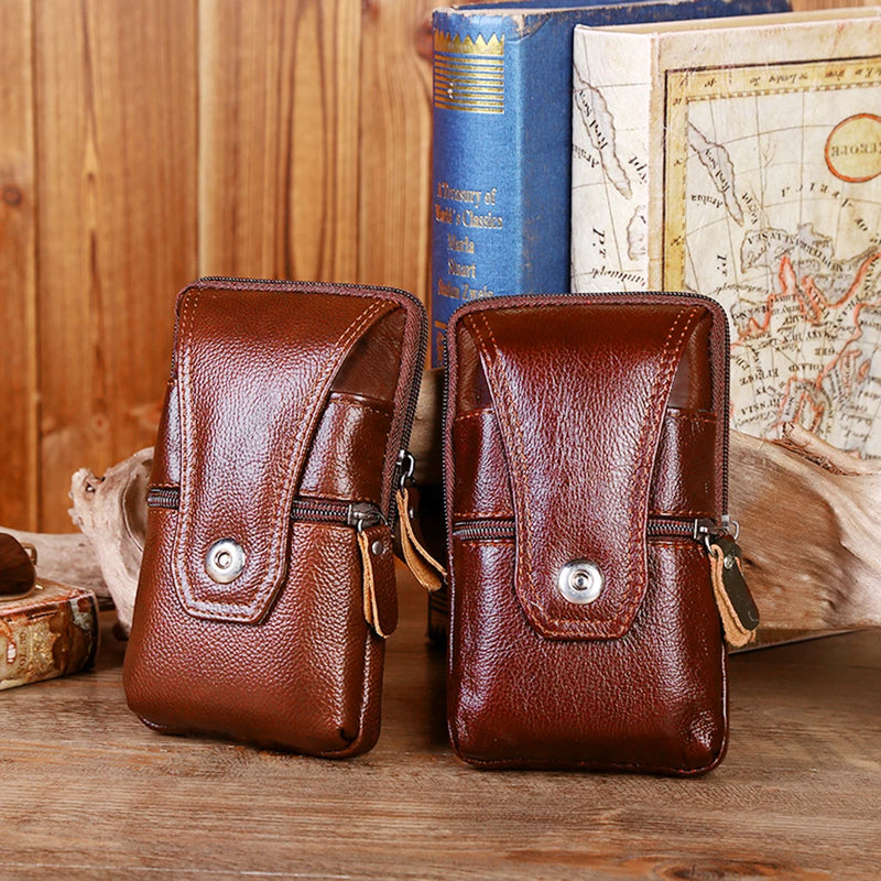 Men's Leather Waist Bag Waterproof Business Phone Belt Outdoor Travel Pouch