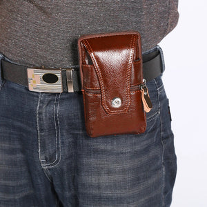 Men's Leather Waist Bag Waterproof Business Phone Belt Outdoor Travel Pouch