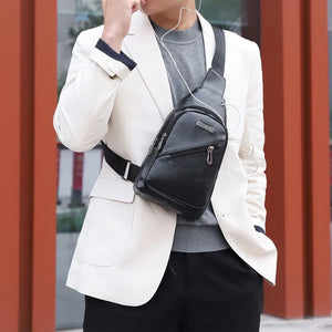 Men's Leather Sling Chest Pack Shoulder Strap Crossbody Bag