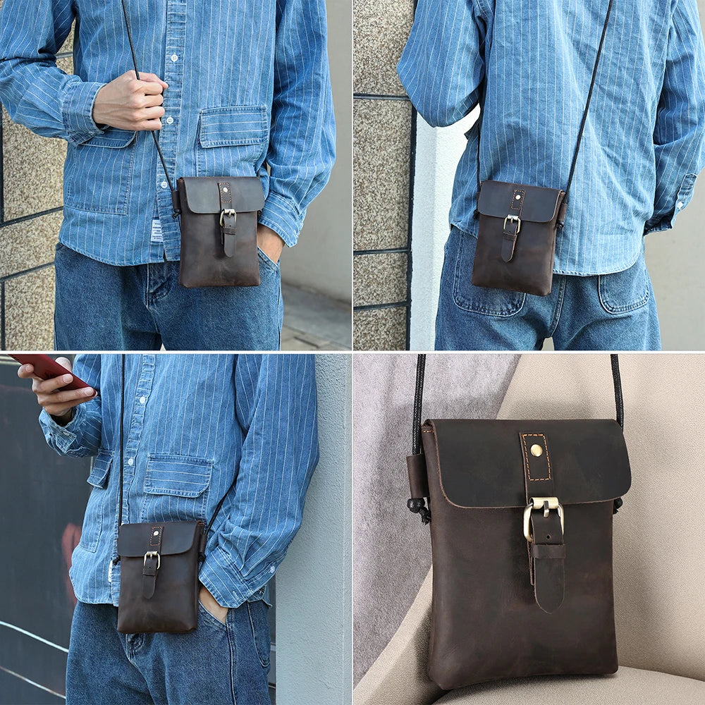Vintage Crazy Horse Leather Men's Crossbody Bag