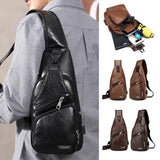 Men's PU Leather Sling Bag Cross Body Cycle Pack Travel Bag