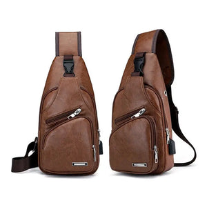 Men's PU Leather Sling Bag Cross Body Cycle Pack Travel Bag