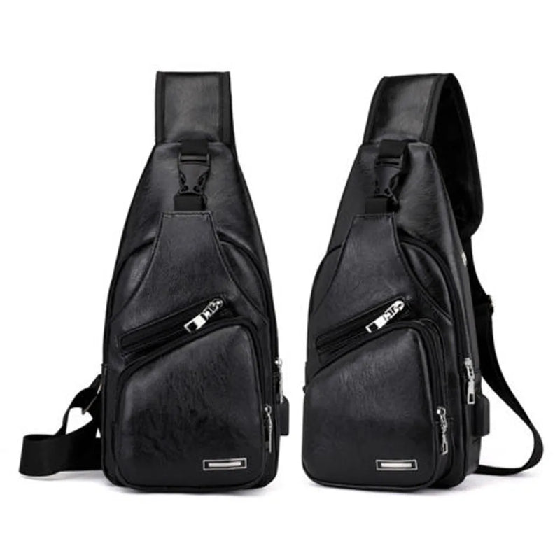 Men's PU Leather Sling Bag Cross Body Cycle Pack Travel Bag