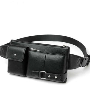 Men's Classic Belt Bag Solid PU Leather Travel Fanny Pack