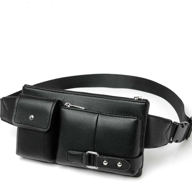 Men's Classic Belt Bag Solid PU Leather Travel Fanny Pack