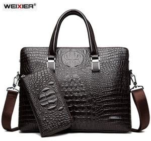 Men's Crocodile Pattern Briefcases PU Leather Handbags Business Office Laptop