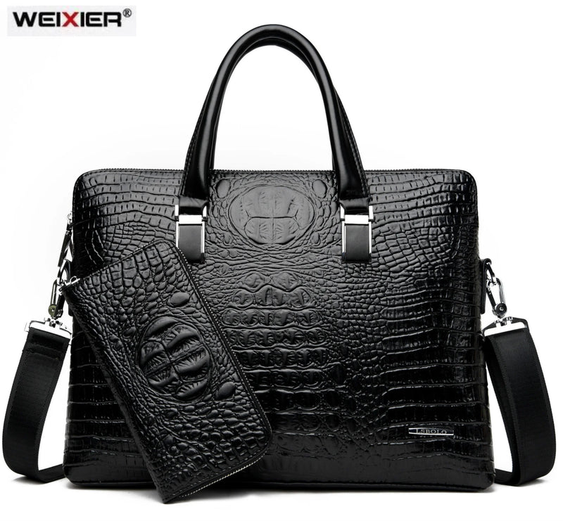 Men's Crocodile Pattern Briefcases PU Leather Handbags Business Office Laptop
