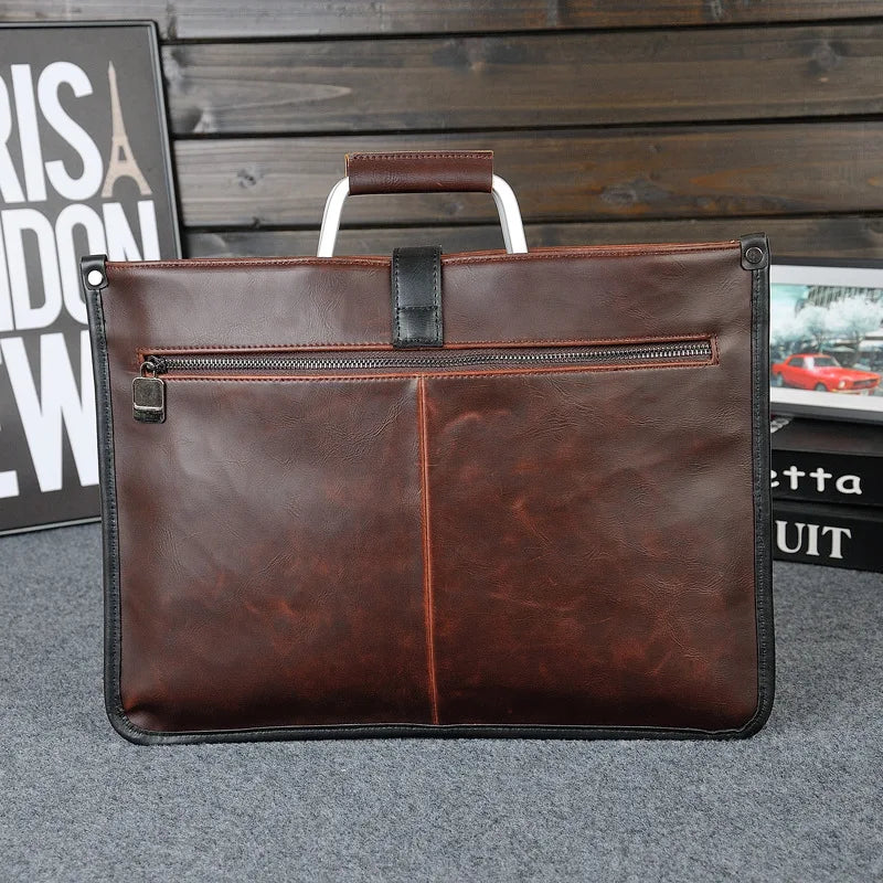Men's Crazy Horse PU Leather Briefcase Office File Bag