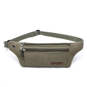 Men's Sports Bag Canvas Waist Fanny Pouch Crossbody Banana Bag
