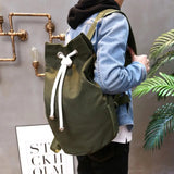 Men's Canvas Backpack Large Capacity Drawstring Bagpack Bucket Unisex