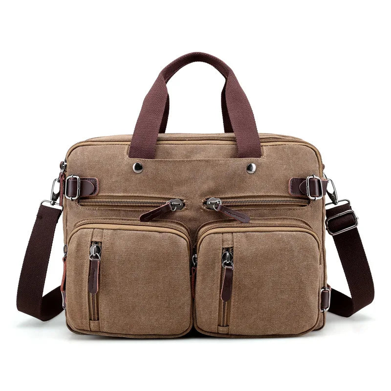 Men's Canvas Briefcase Large Capacity Messenger Bag