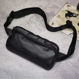 Men's Casual Chest bag PU Leather Waist bag Small Double zipper Messenger Bag