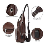 Men's Chest Bag with USB Charge Port Dark Brown