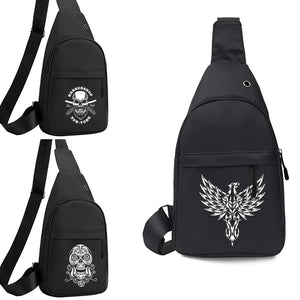 Skull Print Chest Bag Crossbody Shoulder Pack USB Charging Hole