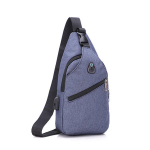 Men's USB Crossbody Chest Bag Canvas Shoulder Pack