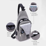 Men's USB Crossbody Chest Bag Canvas Shoulder Pack