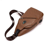 Men's Leather Crossbody Bag USB Chest Messenger Shoulder Diagonal Travel Pack